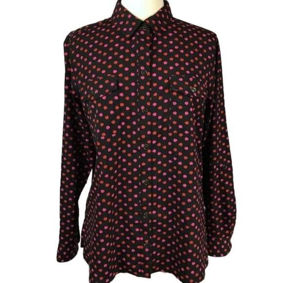 Jones New York L apple print shirt black pink red - Picture 1 of 5